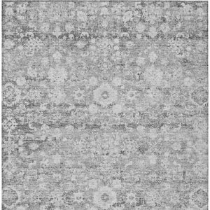 HomeRoots 5' Elegant Silver Gray and Pewter Oriental Area Rug - Washable, Durable for Indoor and Outdoor Spaces 5' X 8' 579986