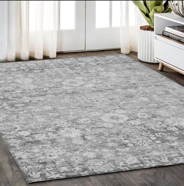 HomeRoots 5' Elegant Silver Gray and Pewter Oriental Area Rug - Washable, Durable for Indoor and Outdoor Spaces 5' X 8' 579986