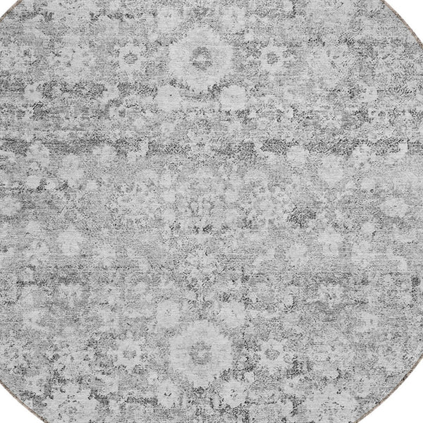 Homeroots 3' Navy Blue And Sky Blue Oriental Washable Rug - Durable Indoor Outdoor Design For Versatile Spaces 8' Round Polyester 579987