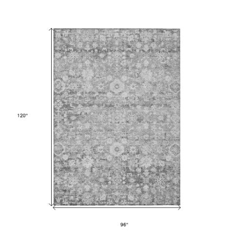 Homeroots 3' Navy Blue And Sky Blue Oriental Washable Rug - Durable Indoor Outdoor Design For Versatile Spaces 8' X 10' Polyester 579988