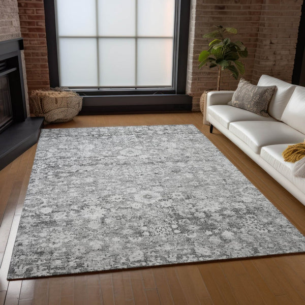 HomeRoots 9' Timeless Silver Gray and Pewter Oriental Washable Area Rug for Indoor and Outdoor Spaces 9' X 12' 579989
