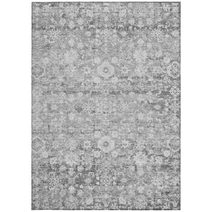 HomeRoots 5' Elegant Silver Gray and Pewter Oriental Area Rug - Washable, Durable for Indoor and Outdoor Spaces 10' X 14' 579990
