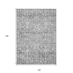 HomeRoots 5' Elegant Silver Gray and Pewter Oriental Area Rug - Washable, Durable for Indoor and Outdoor Spaces 10' X 14' 579990