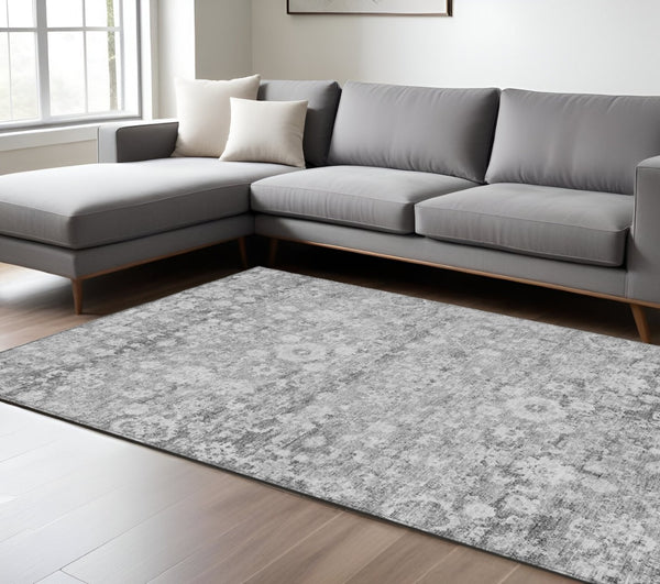 HomeRoots 5' Elegant Silver Gray and Pewter Oriental Area Rug - Washable, Durable for Indoor and Outdoor Spaces 10' X 14' 579990