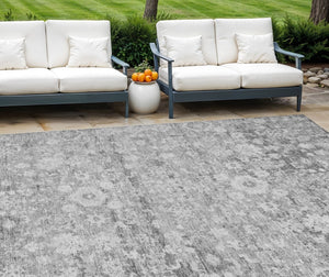 HomeRoots 5' Elegant Silver Gray and Pewter Oriental Area Rug - Washable, Durable for Indoor and Outdoor Spaces 10' X 14' 579990