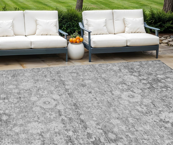 HomeRoots 5' Elegant Silver Gray and Pewter Oriental Area Rug - Washable, Durable for Indoor and Outdoor Spaces 10' X 14' 579990