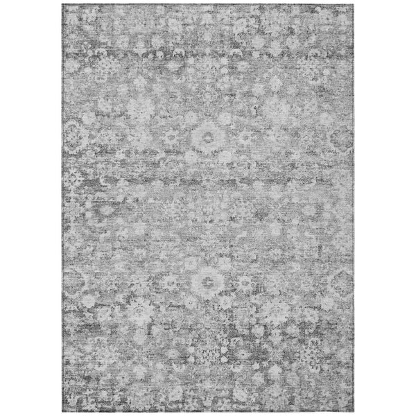 HomeRoots 5' Elegant Silver Gray and Pewter Oriental Area Rug - Washable, Durable for Indoor and Outdoor Spaces 10' X 14' 579990
