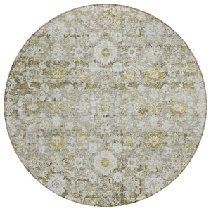 HomeRoots 5' Timeless Oriental Taupe Beige and Gold Area Rug - Washable, Stain-Resistant for Indoor & Outdoor Use 8' Round 579993