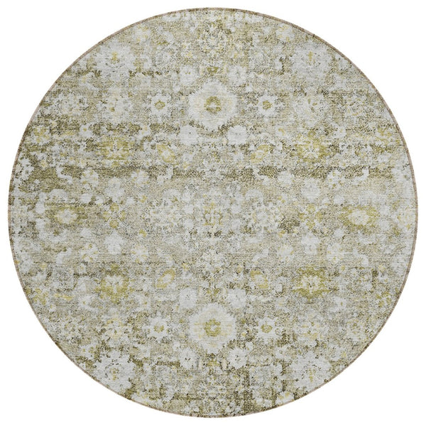 HomeRoots 5' Timeless Oriental Taupe Beige and Gold Area Rug - Washable, Stain-Resistant for Indoor & Outdoor Use 8' Round 579993