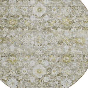 HomeRoots 5' Timeless Oriental Taupe Beige and Gold Area Rug - Washable, Stain-Resistant for Indoor & Outdoor Use 8' Round 579993