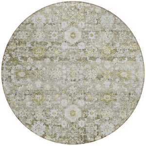 HomeRoots 5' Timeless Oriental Taupe Beige and Gold Area Rug - Washable, Stain-Resistant for Indoor & Outdoor Use 8' Round 579993