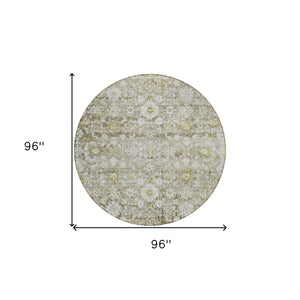 HomeRoots 5' Timeless Oriental Taupe Beige and Gold Area Rug - Washable, Stain-Resistant for Indoor & Outdoor Use 8' Round 579993