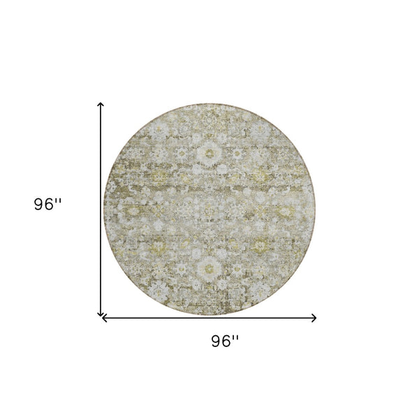 HomeRoots 5' Timeless Oriental Taupe Beige and Gold Area Rug - Washable, Stain-Resistant for Indoor & Outdoor Use 8' Round 579993
