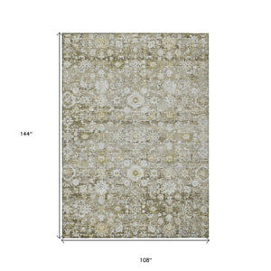 HomeRoots 9' Elegant Taupe Beige and Gold Oriental Area Rug - Durable, Washable, Perfect for Indoor & Outdoor Use 9' X 12' 579995