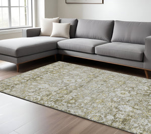 HomeRoots 9' Elegant Taupe Beige and Gold Oriental Area Rug - Durable, Washable, Perfect for Indoor & Outdoor Use 9' X 12' 579995