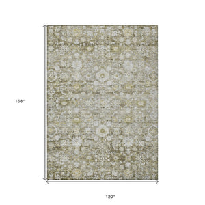 HomeRoots 5' Timeless Oriental Taupe Beige and Gold Area Rug - Washable, Stain-Resistant for Indoor & Outdoor Use 10' X 14' 579996