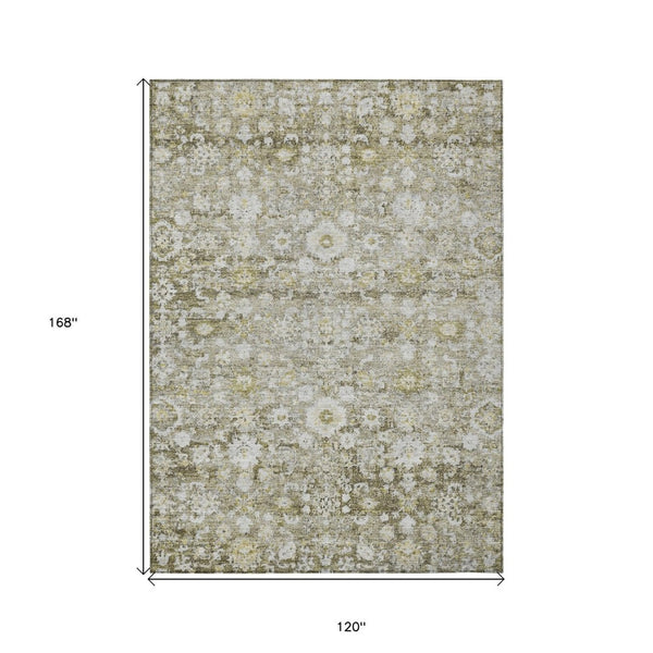 HomeRoots 5' Timeless Oriental Taupe Beige and Gold Area Rug - Washable, Stain-Resistant for Indoor & Outdoor Use 10' X 14' 579996