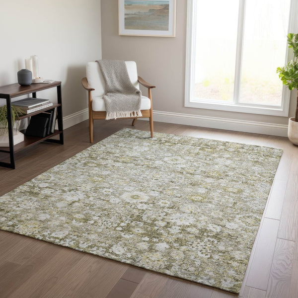 HomeRoots 5' Timeless Oriental Taupe Beige and Gold Area Rug - Washable, Stain-Resistant for Indoor & Outdoor Use 10' X 14' 579996