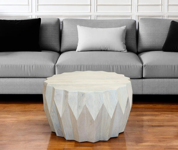 Homeroots 32" Off White Solid Wood Round Block Coffee Table - Stylish Geometric Design For Modern Interiors   579997