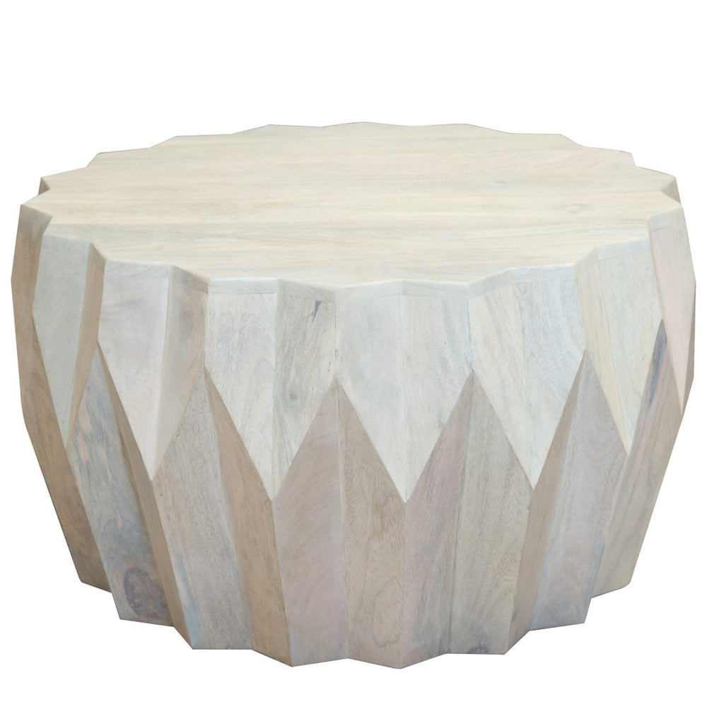 HomeRoots 32" Off White Solid Wood Round Coffee Table with Geometric Base – Stylish, Durable, and Versatile! 579997