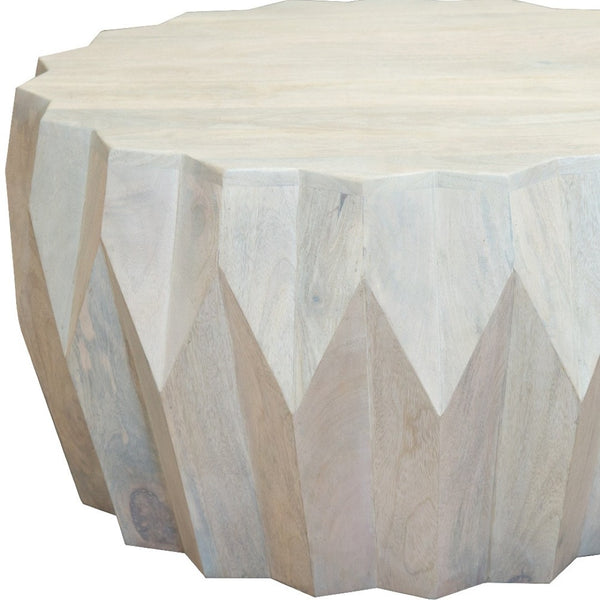 Homeroots 32" Off White Solid Wood Round Block Coffee Table - Stylish Geometric Design For Modern Interiors   579997