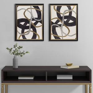 JLA Home Madison Park - Gold Foil Abstract 2-piece Framed Canvas Set — Luxe Black Grey Metallic Artwork, Ready-to-Hang Decor MP95C-0284