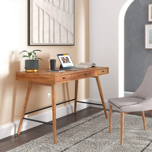 Solenn Mid-Century Writing Desk with Three Drawers and Tapered Legs for Home Office