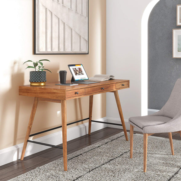 Solenn Mid-Century Writing Desk with Three Drawers and Tapered Legs for Home Office