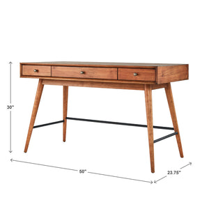 Solenn Mid-Century Writing Desk with Three Drawers and Tapered Legs for Home Office