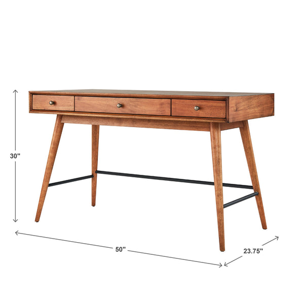 Solenn Mid-Century Writing Desk with Three Drawers and Tapered Legs for Home Office