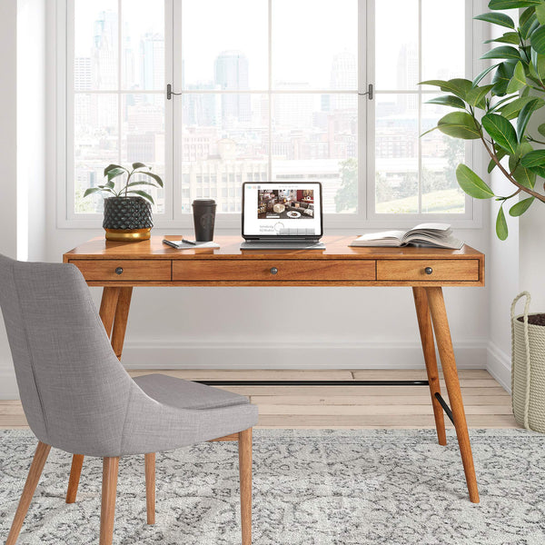 Solenn Mid-Century Writing Desk with Three Drawers and Tapered Legs for Home Office