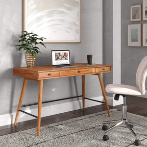 Solenn Mid-Century Writing Desk with Three Drawers and Tapered Legs for Home Office