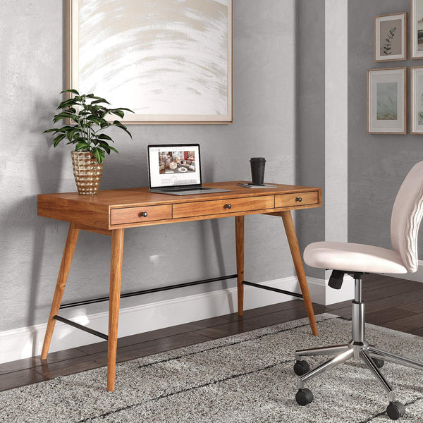 Solenn Mid-Century Writing Desk with Three Drawers and Tapered Legs for Home Office