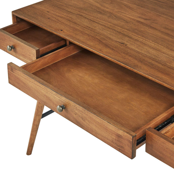 Solenn Mid-Century Writing Desk with Three Drawers and Tapered Legs for Home Office