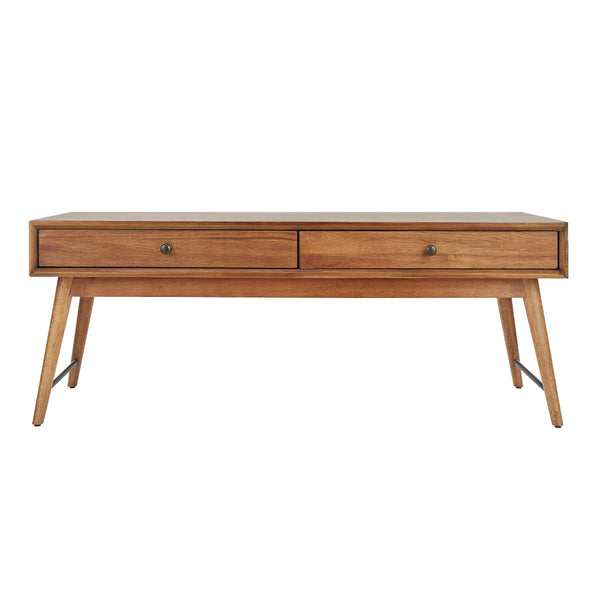 Homelegance Mid-century Rubberwood Coffee Table with Two Drawers and Tapered Legs for Living Room Brown 579BR-30(3A)