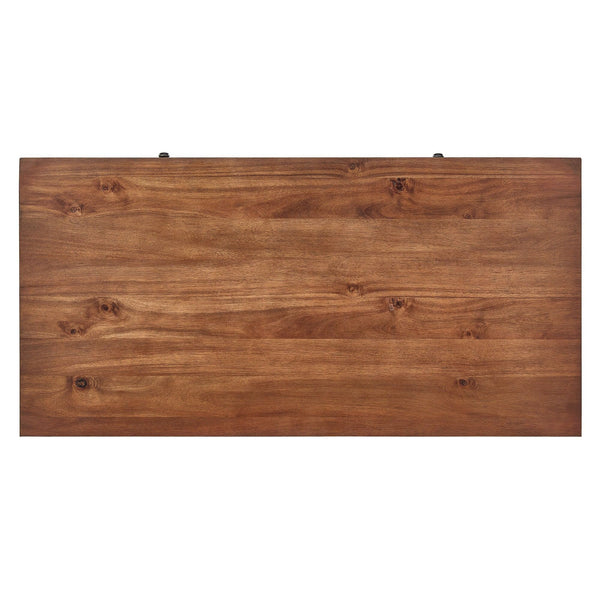 Mid-century Rubberwood Coffee Table with Two Drawers and Tapered Legs for Living Room