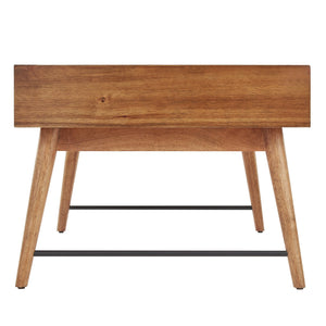 Mid-century Rubberwood Coffee Table with Two Drawers and Tapered Legs for Living Room