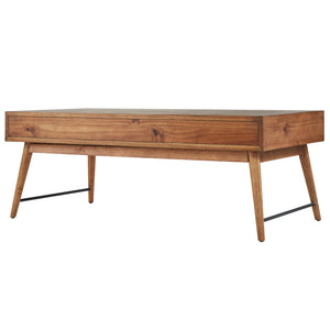 Mid-century Rubberwood Coffee Table with Two Drawers and Tapered Legs for Living Room