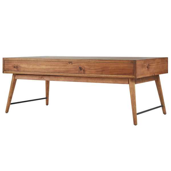 Mid-century Rubberwood Coffee Table with Two Drawers and Tapered Legs for Living Room