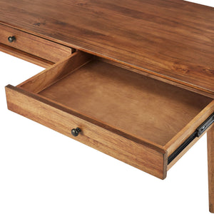 Mid-century Rubberwood Coffee Table with Two Drawers and Tapered Legs for Living Room