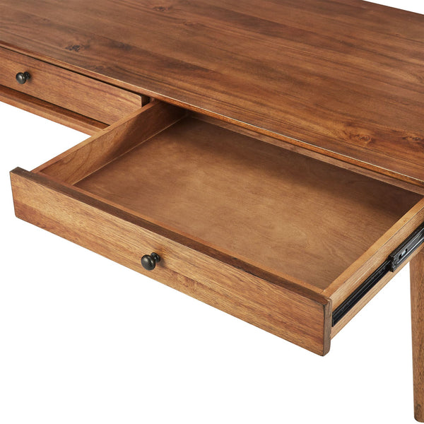 Mid-century Rubberwood Coffee Table with Two Drawers and Tapered Legs for Living Room