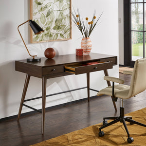 Solenn Mid-Century Writing Desk with Three Drawers and Tapered Legs for Home Office