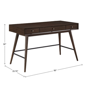 Solenn Mid-Century Writing Desk with Three Drawers and Tapered Legs for Home Office