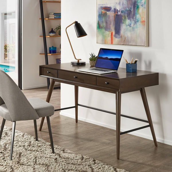 Solenn Mid-Century Writing Desk with Three Drawers and Tapered Legs for Home Office