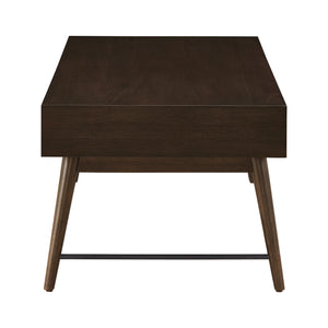 Mid-century Rubberwood Coffee Table with Two Drawers and Tapered Legs for Living Room
