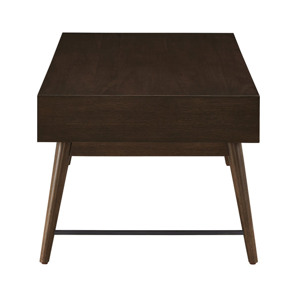 Mid-century Rubberwood Coffee Table with Two Drawers and Tapered Legs for Living Room