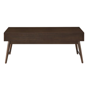 Mid-century Rubberwood Coffee Table with Two Drawers and Tapered Legs for Living Room
