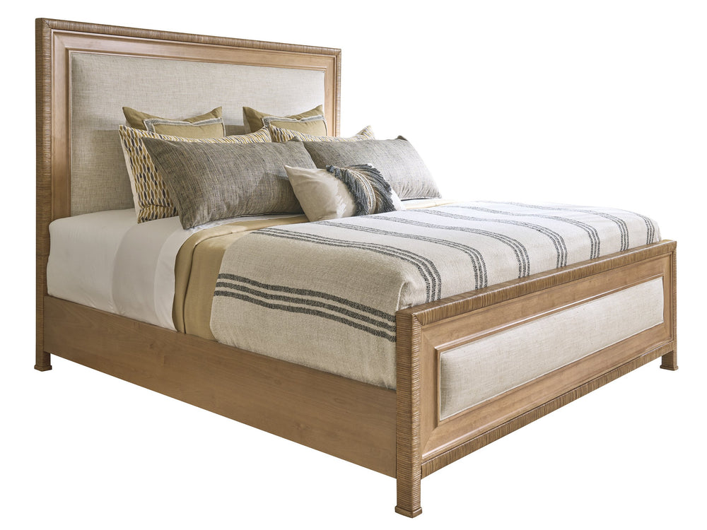 Lexington Tommy Bahama Home Grand Isle Upholstered Bed - Elegant Driftwood Design With Woven Raffia & Soft Indoor Performance Fabric Sunwashed  579-133c