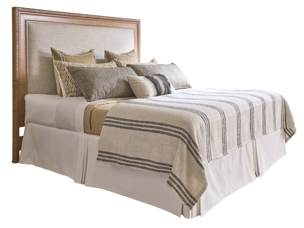Lexington Tommy Bahama Home Grand Isle Upholstered Headboard - Coastal Elegance With Driftwood Finish And Luxe Performance Fabric Sunwashed  579-133hb
