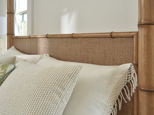 Lexington Tommy Bahama Home Islandia Canopy Bed - Elegant West Indies Design With Woven Rattan, Burnished Brass Accents, Relax In Style Sunwashed  579-174c